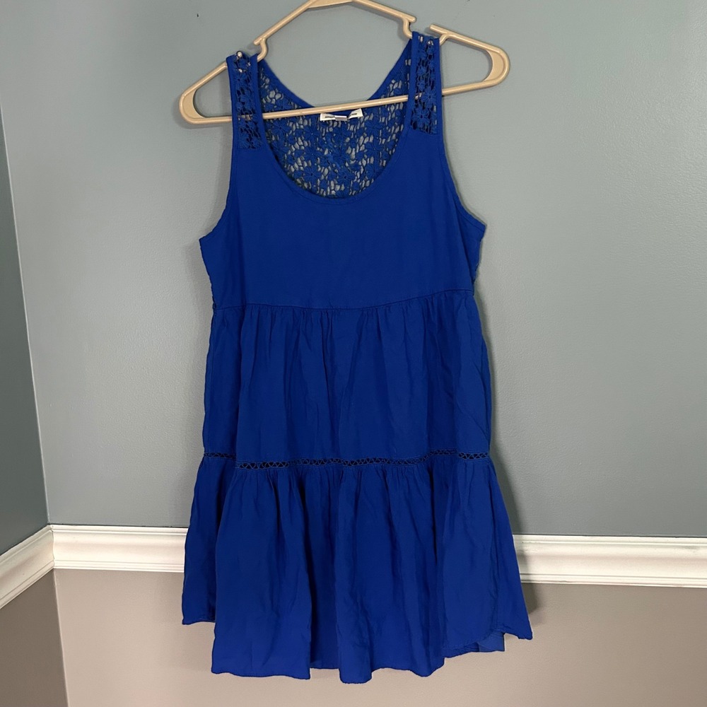 American Eagle Royal Blue Tiered Mini Dress Lace Back babydoll Sleeveless dress